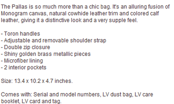 LOUIS VUITTON M40908 MONOGRAM CANVAS PALLAS LG QUETSCHE LOUIS VUITTON M40908 MONOGRAM CANVAS PALLAS LG QUETSCHE