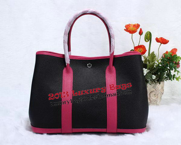Hermes Garden Party 36cm Tote Bag Grainy Leather Black&Rose