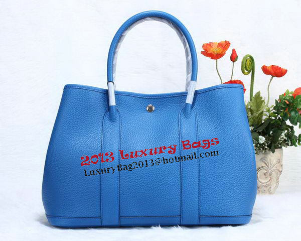 Hermes Garden Party 36cm Tote Bag Grainy Leather Blue