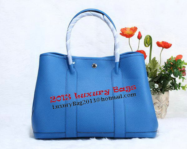 Hermes Garden Party 36cm Tote Bag Grainy Leather Blue