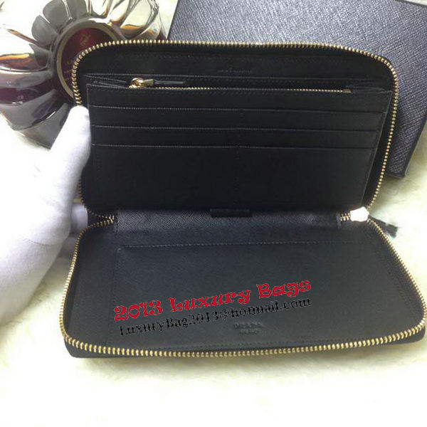 Prada Saffiano Leather Large Zippy Wallets Black