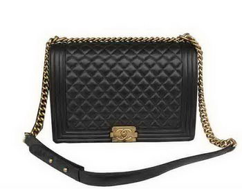Chanel Boy Flap Shoulder Bag Original Black Sheepskin Leather A67087 Gold