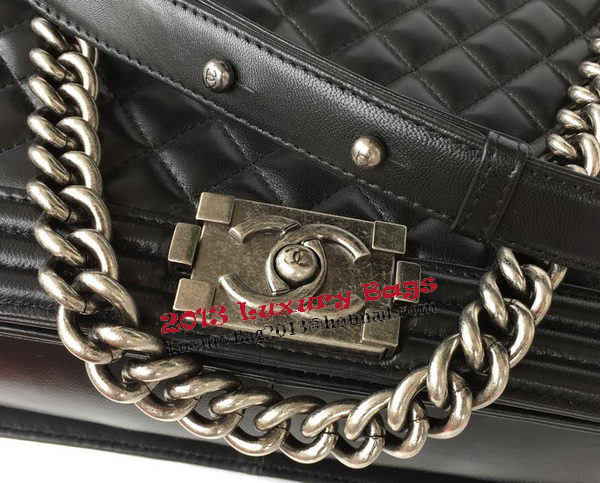 Chanel Boy Flap Shoulder Bag Original Black Sheepskin Leather A67087 Silver