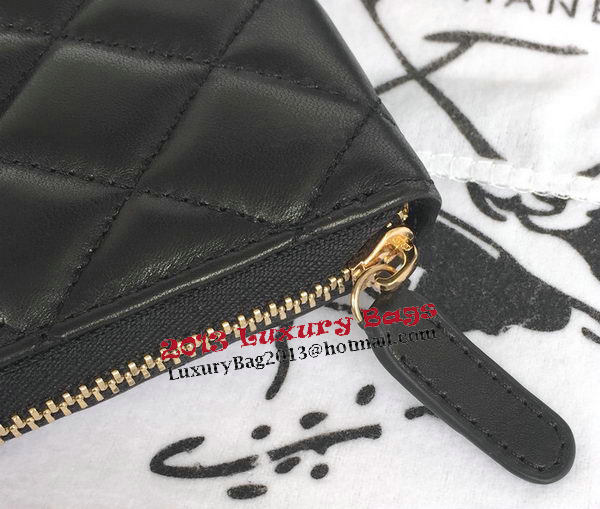 Chanel Matelasse Zip Around Wallet Black Sheepskin A50097 Gold