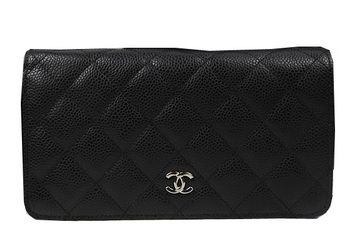 Chanel Bi-Fold Wallet Black Original Cannage Pattern A31509 Silver