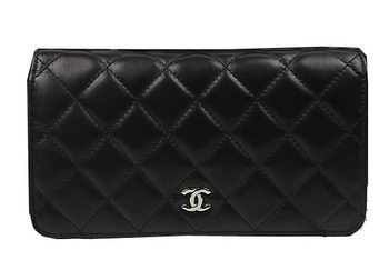 Chanel Bi-Fold Wallet Black Original Sheepskin A31509 Silver