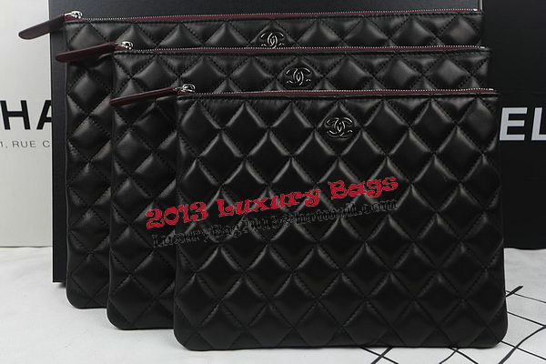 Chanel Clutch Bag Black Original Sheepskin A69254 A69253 A69252 Silver