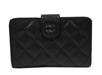 Chanel Matelasse Bi-Fold Wallet Black Original Cannage Pattern A48667 Silver