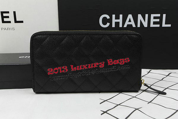 Chanel Matelasse Zip Around Wallet Black Cannage Pattern A50097 Gold