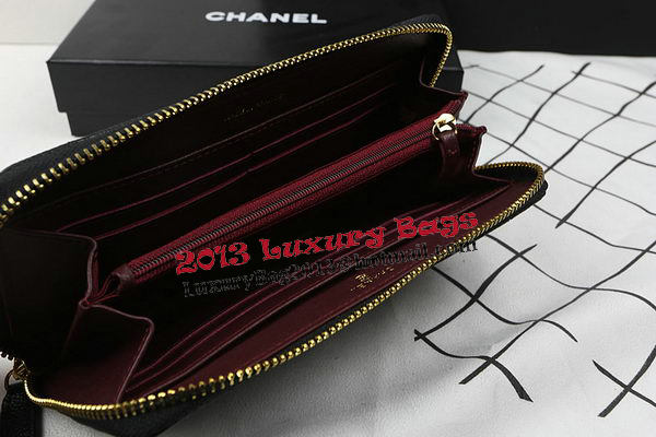Chanel Matelasse Zip Around Wallet Black Cannage Pattern A50097 Gold