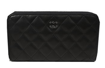 Chanel Matelasse Zip Around Wallet Black Sheepskin A50097 Silver