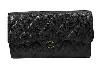 Chanel Tri-Fold Wallet Black Original Cannage Pattern A31506 Gold