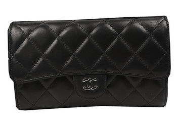 Chanel Tri-Fold Wallet Black Original Sheppskin A31506 Silver