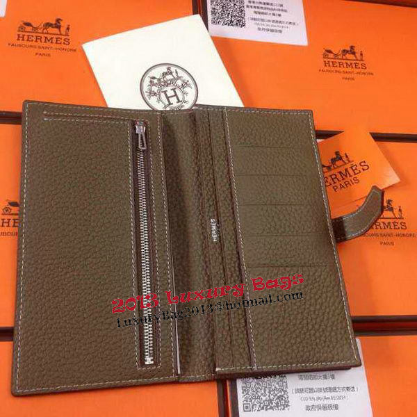 Hermes Bearn Japonaise Grainy Leather Wallet H8622W Grey
