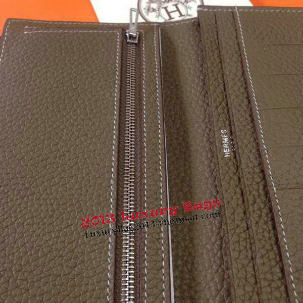 Hermes Bearn Japonaise Grainy Leather Wallet H8622W Grey