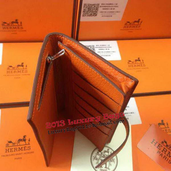 Hermes Bearn Japonaise Grainy Leather Wallet H8622W Orange