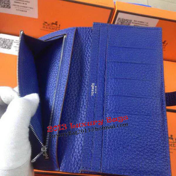 Hermes Bearn Japonaise Grainy Leather Wallet H8622W Royal