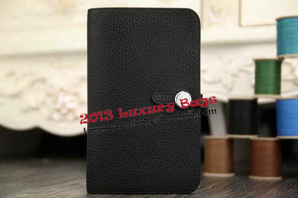 Hermes Compact Passport Holder Original Leather Wallet Black