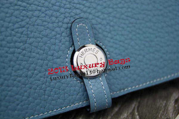 Hermes Compact Passport Holder Original Leather Wallet Blue