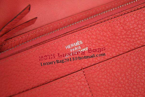 Hermes Compact Passport Holder Original Leather Wallet Light Red