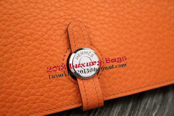 Hermes Compact Passport Holder Original Leather Wallet Orange
