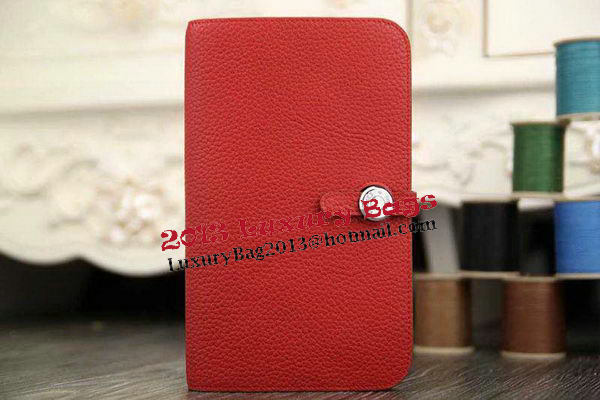 Hermes Compact Passport Holder Original Leather Wallet Red