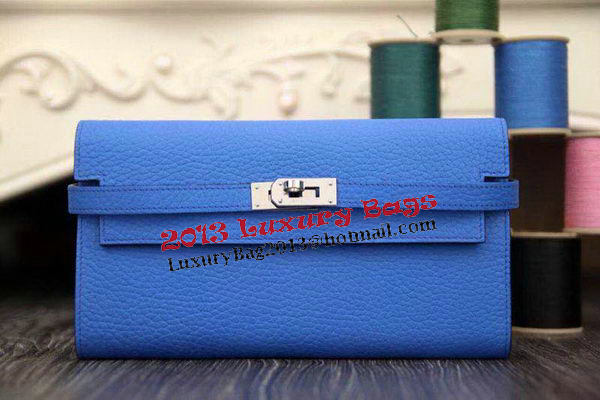Hermes Kelly Wallet Togo Leather Bi-Fold Purse HA708W Blue