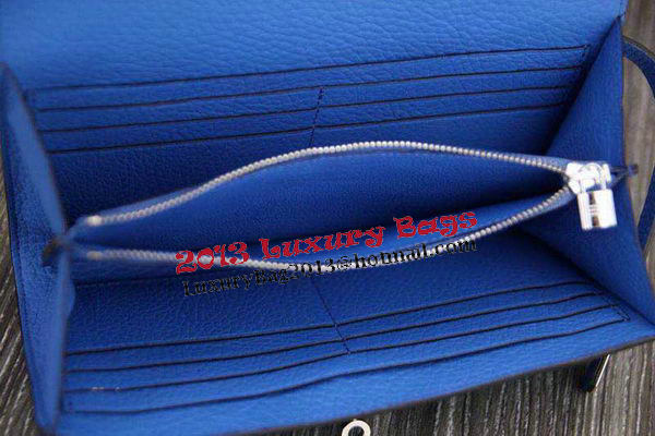 Hermes Kelly Wallet Togo Leather Bi-Fold Purse HA708W Blue