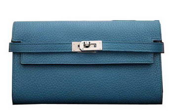 Hermes Kelly Wallet Togo Leather Bi-Fold Purse HA708W Light Blue