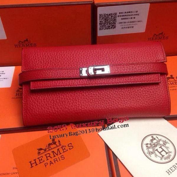 Hermes Kelly Wallet Togo Leather Bi-Fold Purse HA708W Red