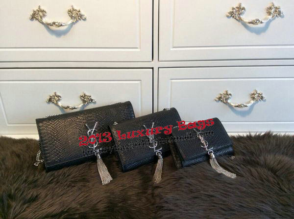 YSL Monogramme Cross-body Shoulder Bag Snake Leather Y31128 Black