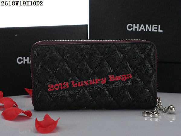 Chanel Matelasse Zip Around Wallet Cannage Pattern A2618 Black