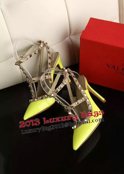 Valentino Patent Leather Rivet 100mm Sandal VT270YZM Yellow