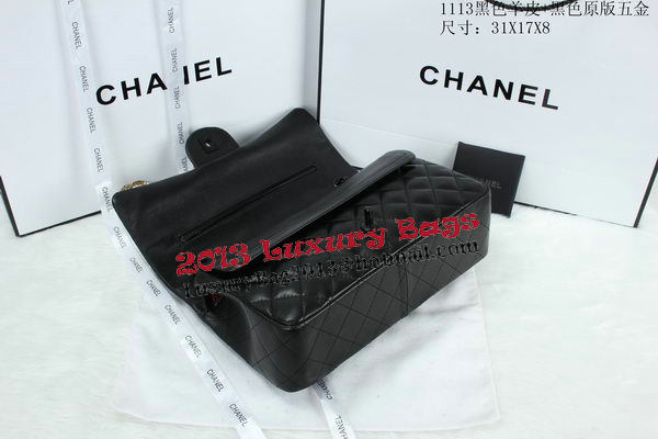Chanel Classic Flap Bag Sheepskin Leather A1113 Black