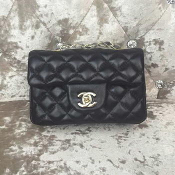 Chanel Classic MINI Flap Bag Sheepskin Leather A1115 Black