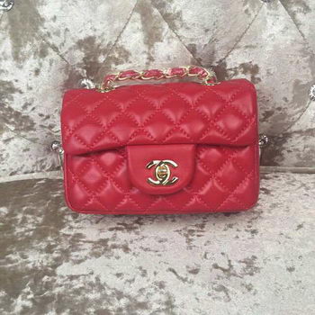 Chanel Classic MINI Flap Bag Sheepskin Leather A1115 Red