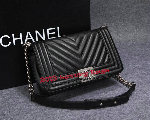 Boy Chanel Flap Shoulder Bag Herringbone Stitching CHA6817 Black