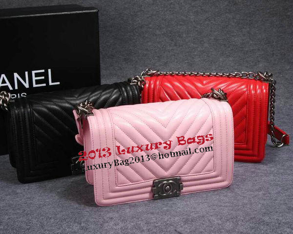 Boy Chanel Flap Shoulder Bag Herringbone Stitching CHA6817 Pink