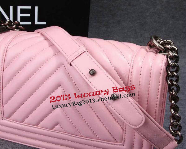 Boy Chanel Flap Shoulder Bag Herringbone Stitching CHA6817 Pink