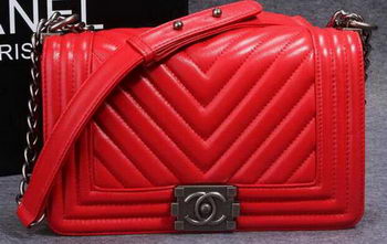 Boy Chanel Flap Shoulder Bag Herringbone Stitching CHA6817 Red