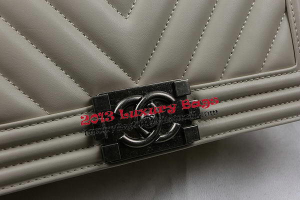 Boy Chanel Flap Bag Calfskin Chevron Quilting A67025 OffWhite