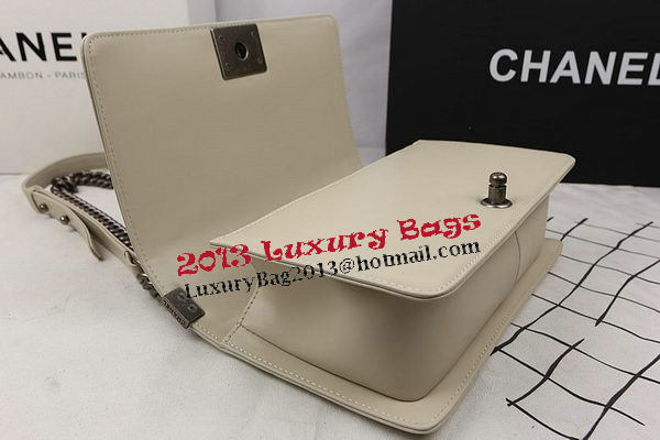 Boy Chanel Flap Bag Calfskin Chevron Quilting A67025 OffWhite