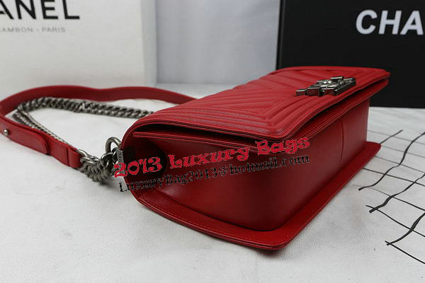 Boy Chanel Flap Bag Calfskin Chevron Quilting A67025 Red