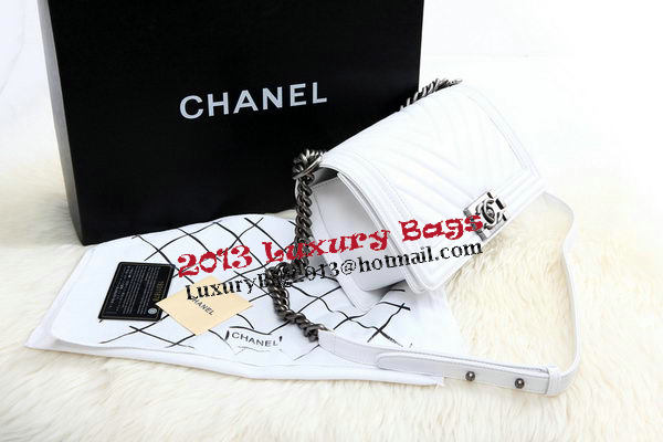 Boy Chanel Flap Bag Calfskin Chevron Quilting A67086 White