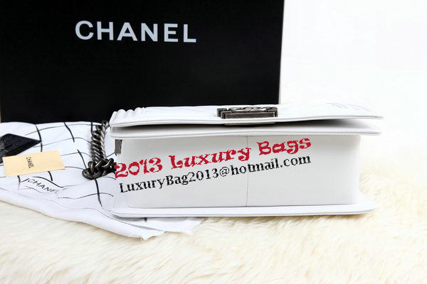 Boy Chanel Flap Bag Calfskin Chevron Quilting A67086 White