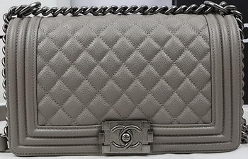 Boy Chanel Flap Bag Original Grey Cannage Pattern A67025 Silver