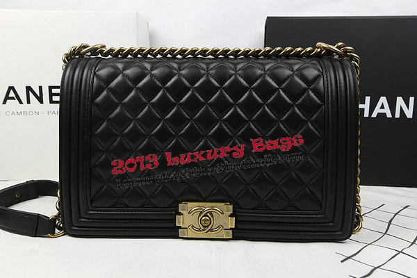 Boy Chanel Flap Bags Original Black Sheepskin Leather A67088 Gold