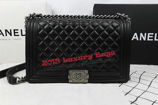 Boy Chanel Flap Bags Original Black Sheepskin Leather A67088 Silver