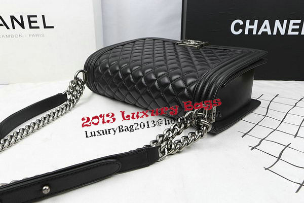 Boy Chanel Flap Bags Original Black Sheepskin Leather A67088 Silver