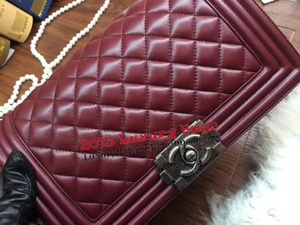 Boy Chanel Flap Shoulder Bag Sheepskin Leather A67086 Burgundy